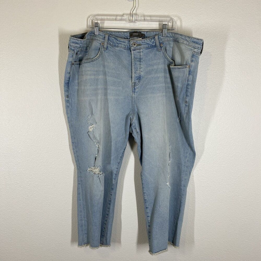 NWT Torrid Stovepipe Button fly Distressed Crop Jeans Light Wash Womens Size 24S